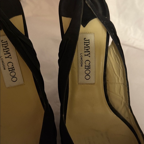 Jimmy Choo Black satin Swarovski Embellished Slingback Heels - Picture 7 of 7